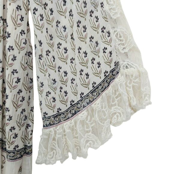 Free People Dress Womens XS Beige Nomad Child Lace Bell Sleeve Floral Bohemian - Picture 13 of 13